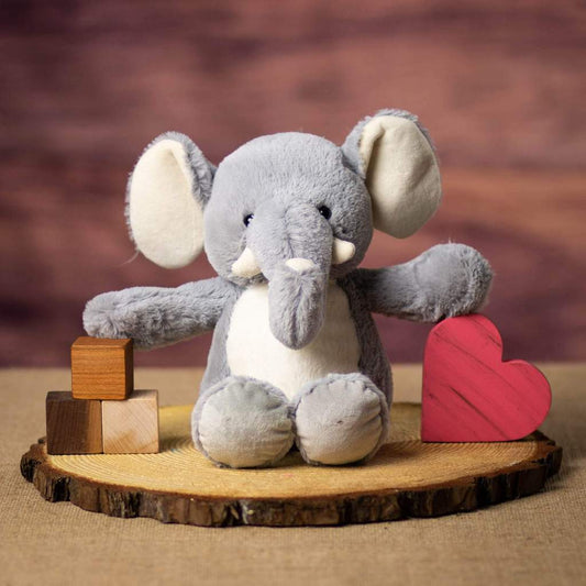 13 inch tall huggable gray elephant with white fur_Elefootprints