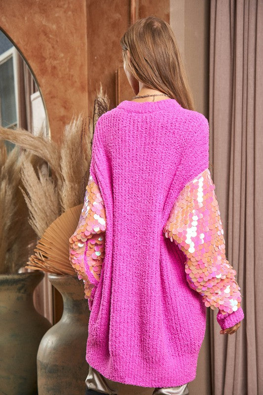 Gorgeous Sequin Sleeve Sweater Knit Tunic Top