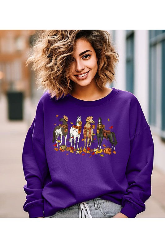 Horses in the Fall time Unisex Fleece Sweatshirt