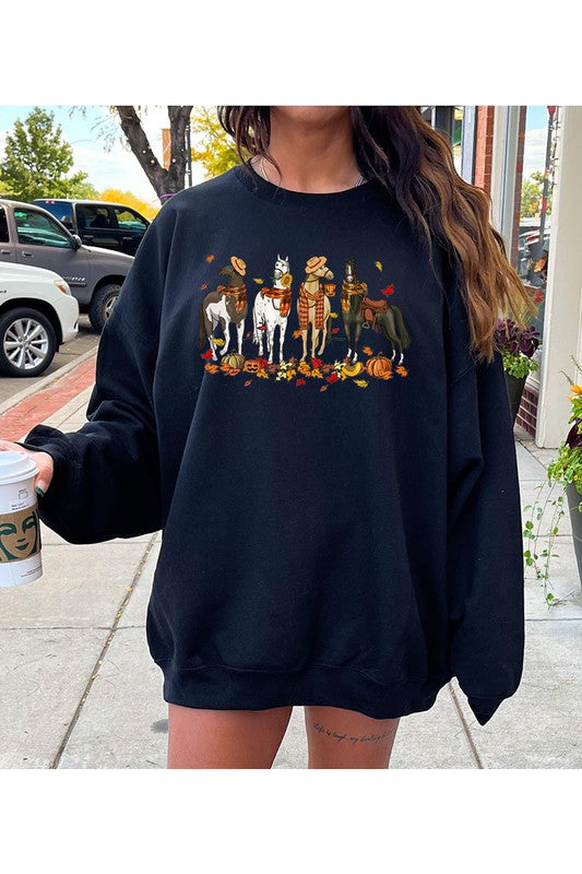 Horses in the Fall time Unisex Fleece Sweatshirt
