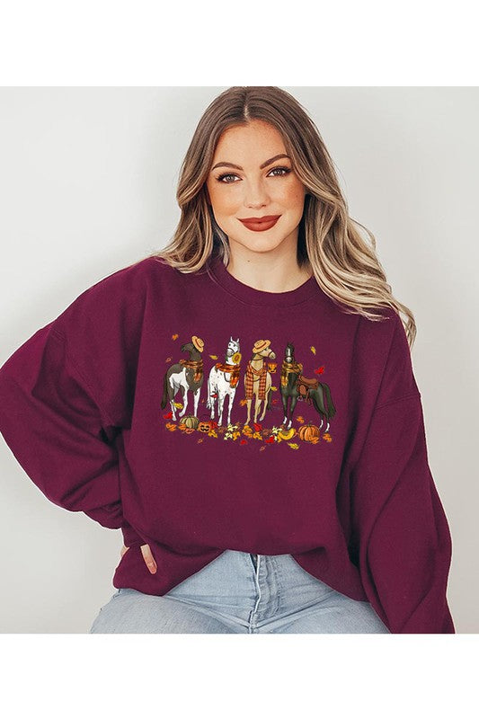 Horses in the Fall time Unisex Fleece Sweatshirt