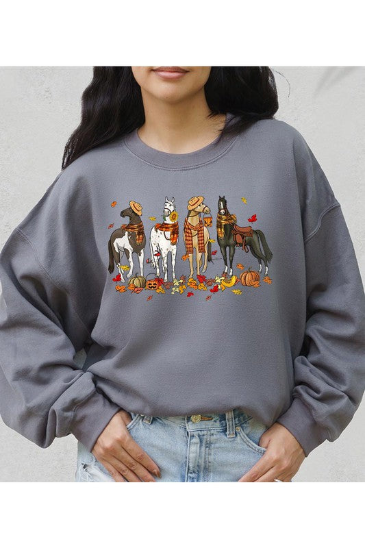 Horses in the Fall time Unisex Fleece Sweatshirt