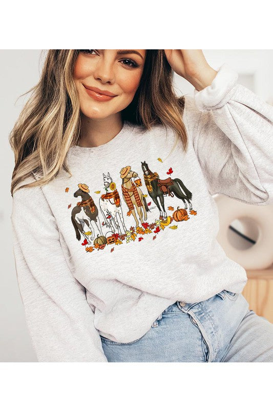 Horses in the Fall time Unisex Fleece Sweatshirt