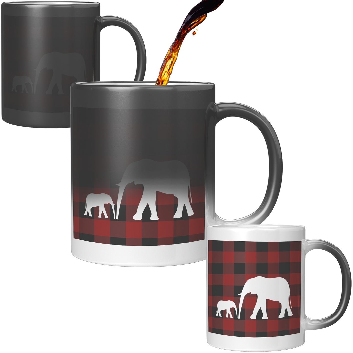 11oz Magic Mug | BLACK Color Changing Red Buffalo Print with White Elephants Mug