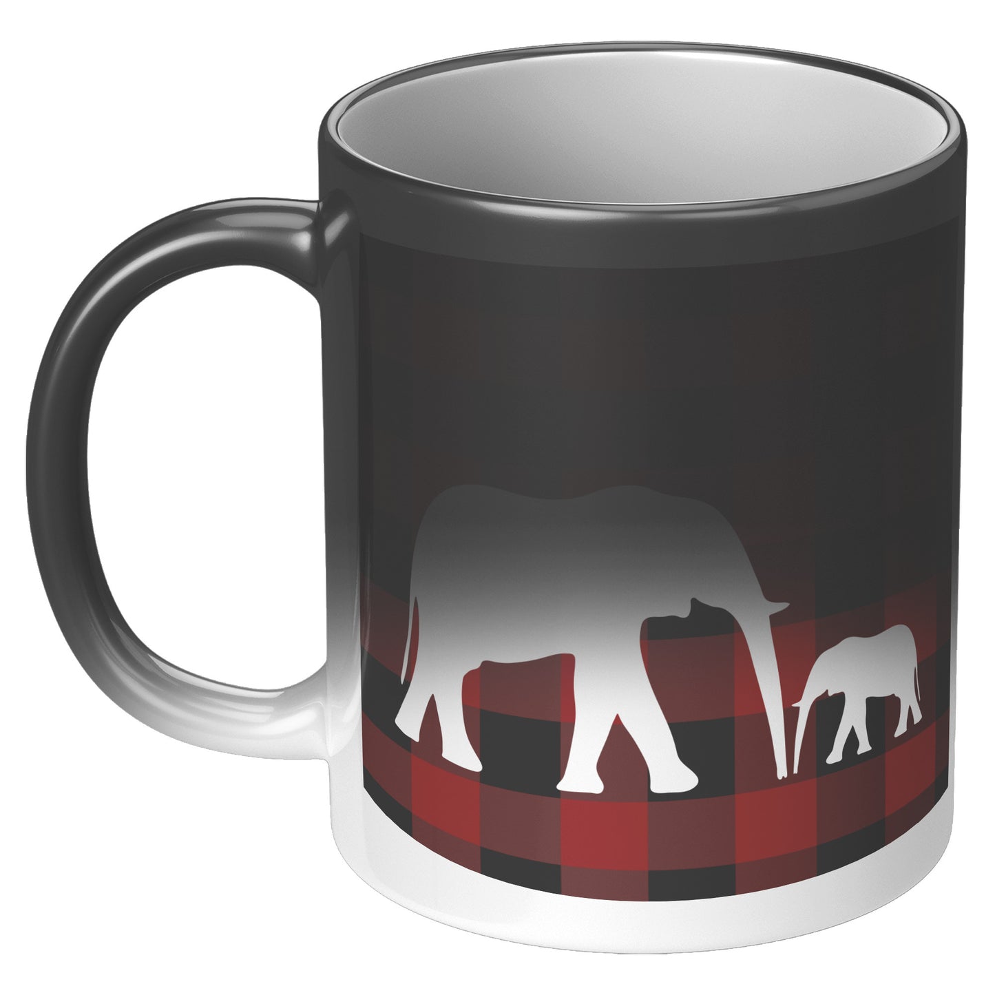 11oz Magic Mug | BLACK Color Changing Red Buffalo Print with White Elephants Mug