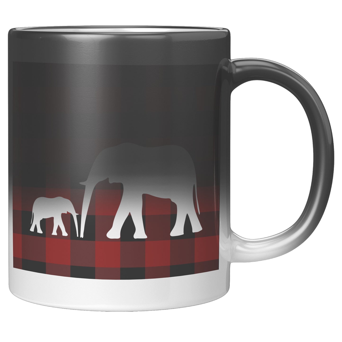 11oz Magic Mug | BLACK Color Changing Red Buffalo Print with White Elephants Mug