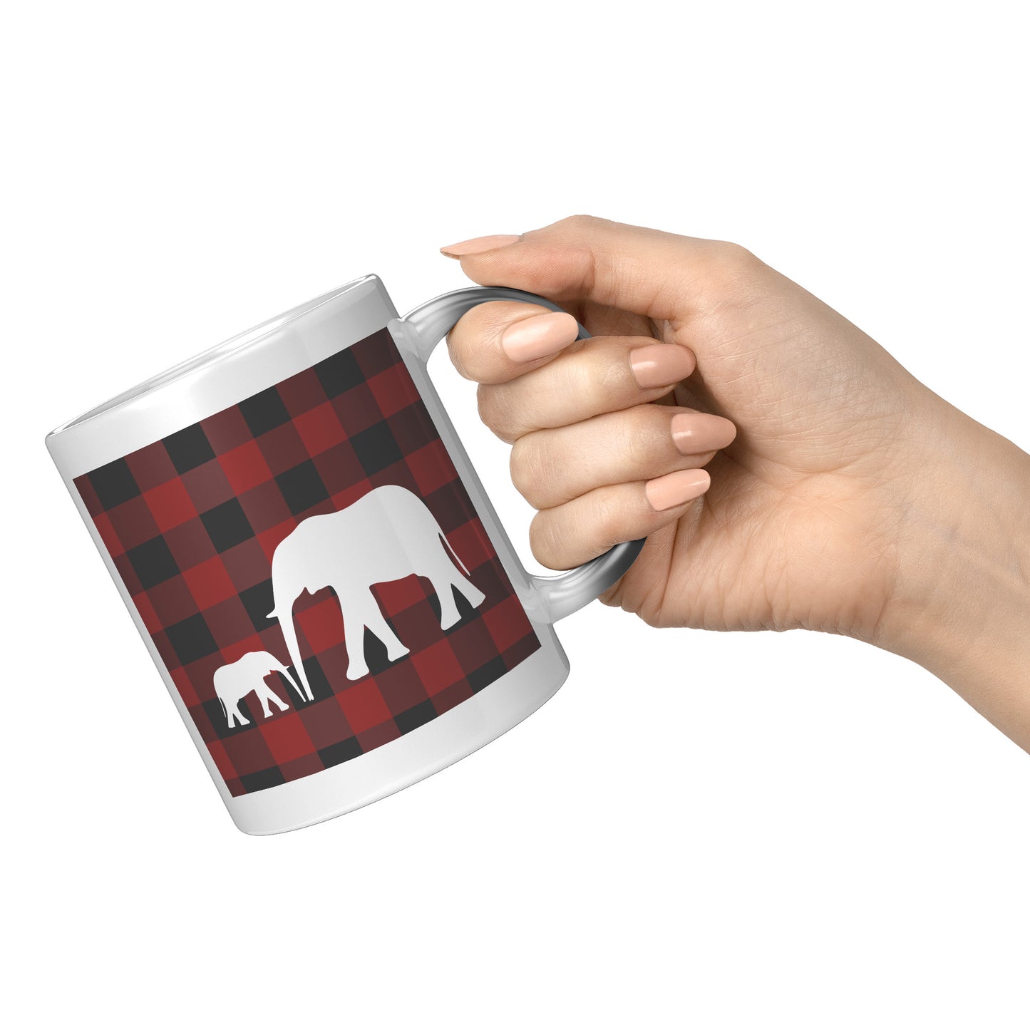 11oz Magic Mug | BLACK Color Changing Red Buffalo Print with White Elephants Mug