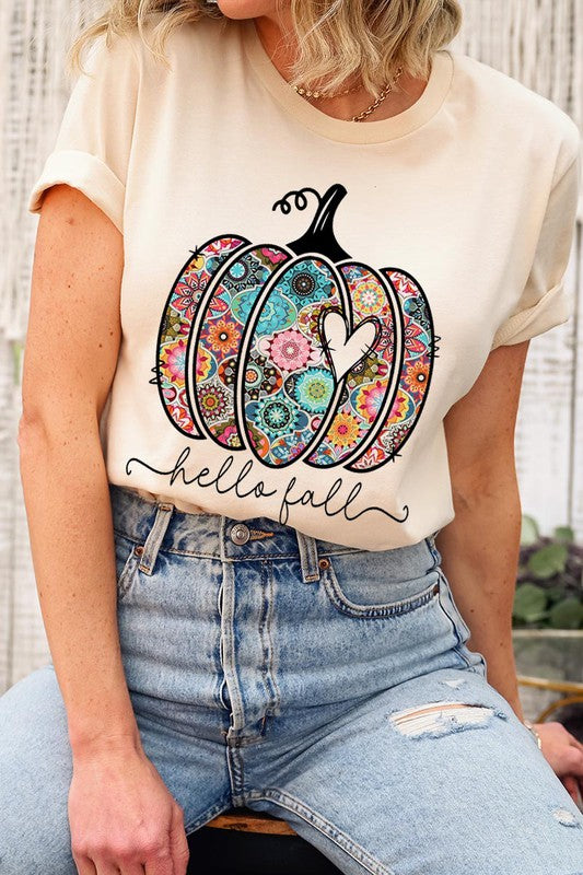 HELLO FALL, BOHO PUMPKIN, LOVE Unisex Short Sleeve Tee