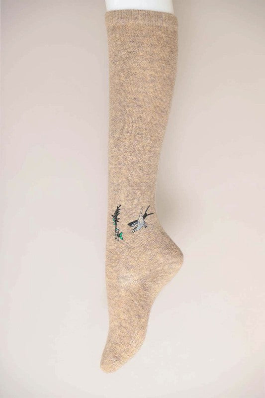 Cozy Hummingbird Wool Knee High Socks