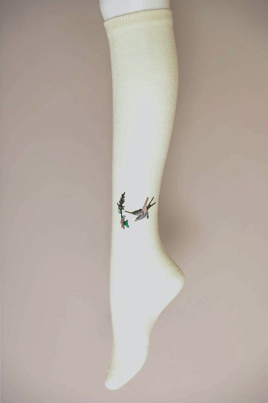 Cozy Hummingbird Wool Knee High Socks