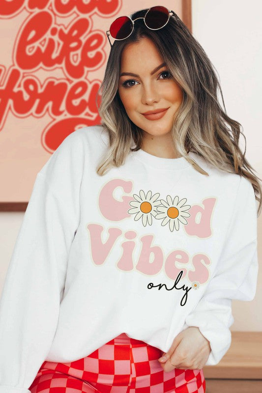 GOOD VIBES ONLY DAISY GRAPHIC SWEATSHIRT