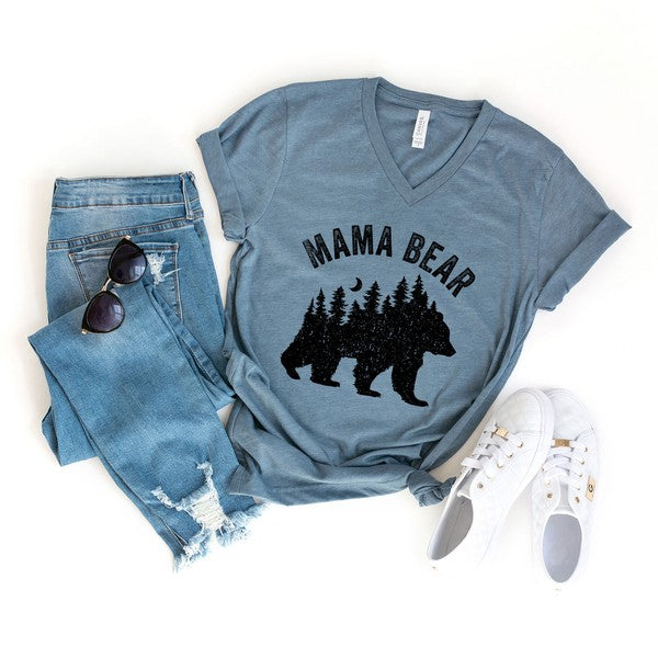 Mama Bear Silhouette V-Neck Graphic Tee