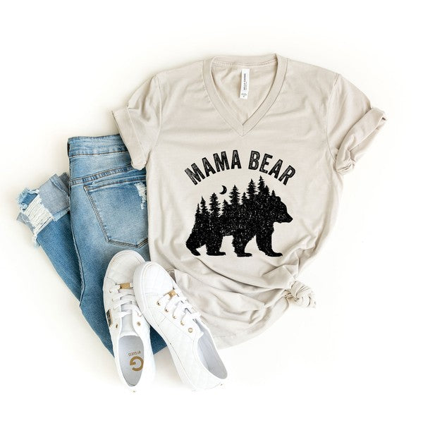 Mama Bear Silhouette V-Neck Graphic Tee