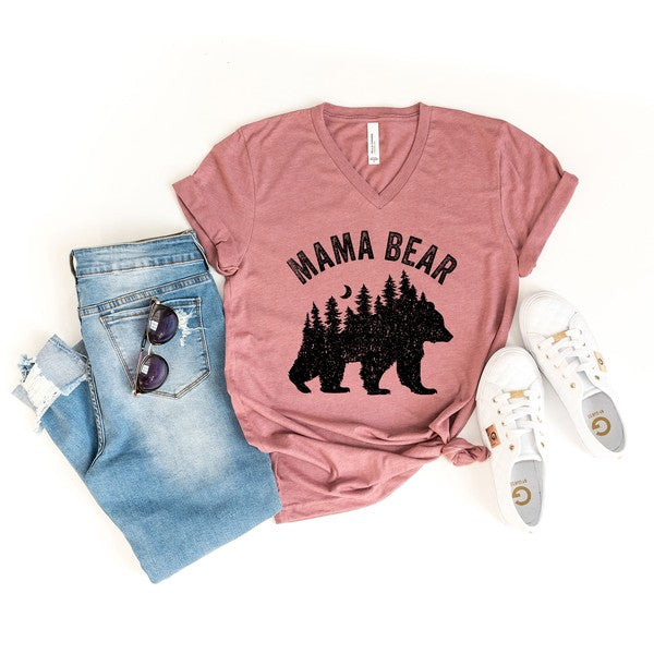 Mama Bear Silhouette V-Neck Graphic Tee