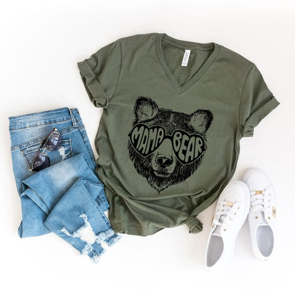 Mama Bear Sunglasses V-Neck Graphic Tee