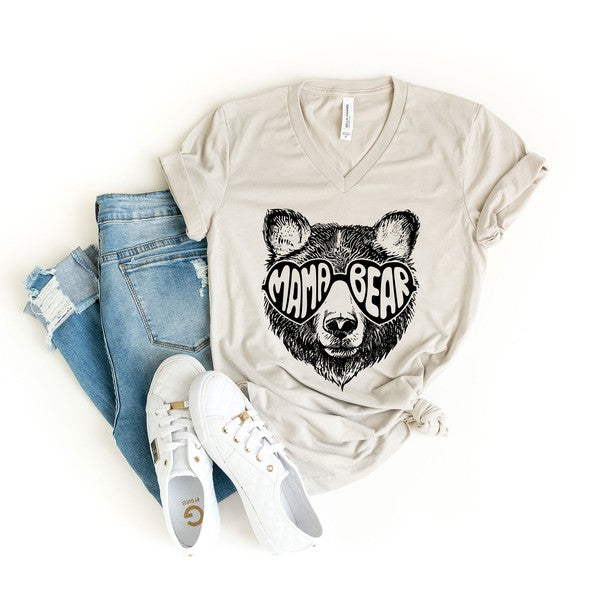 Mama Bear Sunglasses V-Neck Graphic Tee