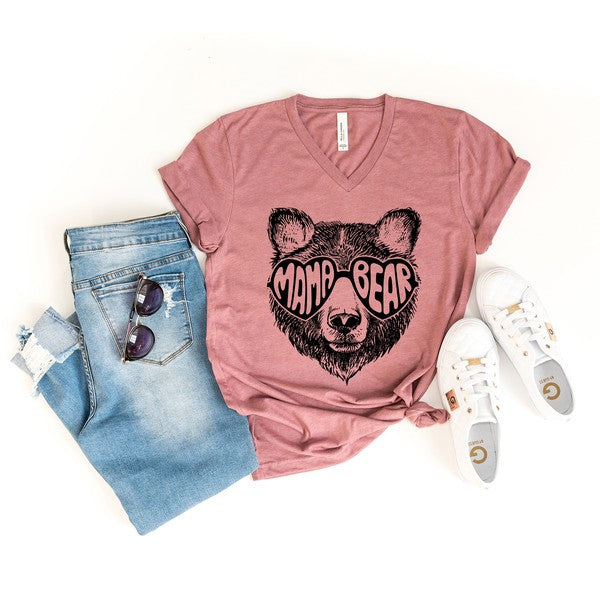 Mama Bear Sunglasses V-Neck Graphic Tee