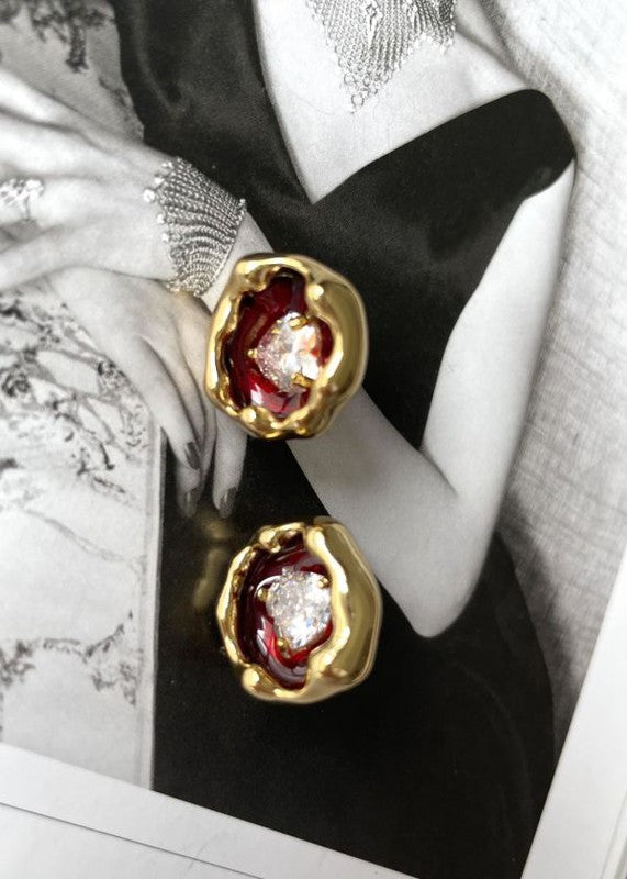 Vintage style red color glass jelly stud earring