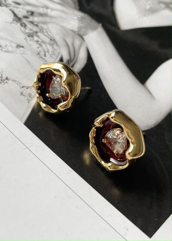 Vintage style red color glass jelly stud earring