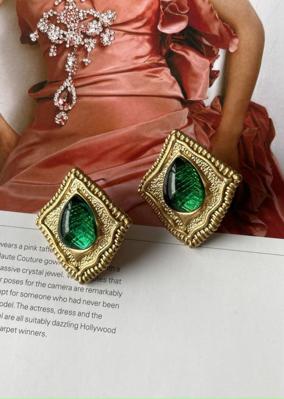 Retro style green glass jelly stud earring