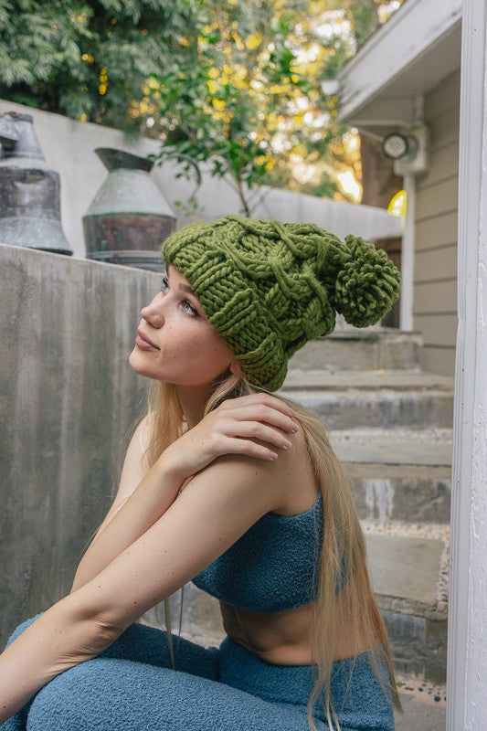 Cozy Oversized Chunky Knit Pom Beanie