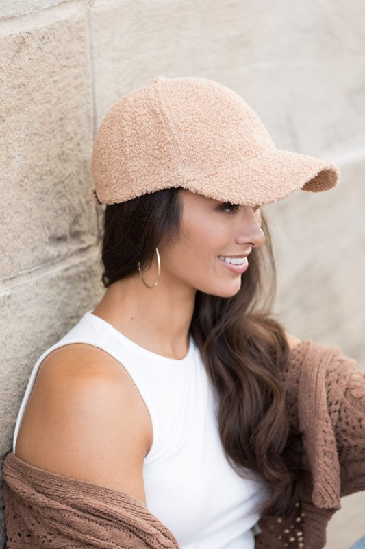 Adorable Boucle Sherpa Teddy Bear Knit Ball Cap