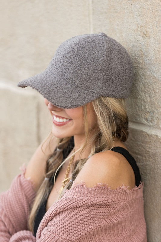 Adorable Boucle Sherpa Teddy Bear Knit Ball Cap