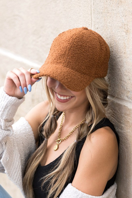 Adorable Boucle Sherpa Teddy Bear Knit Ball Cap