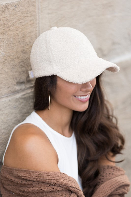 Adorable Boucle Sherpa Teddy Bear Knit Ball Cap