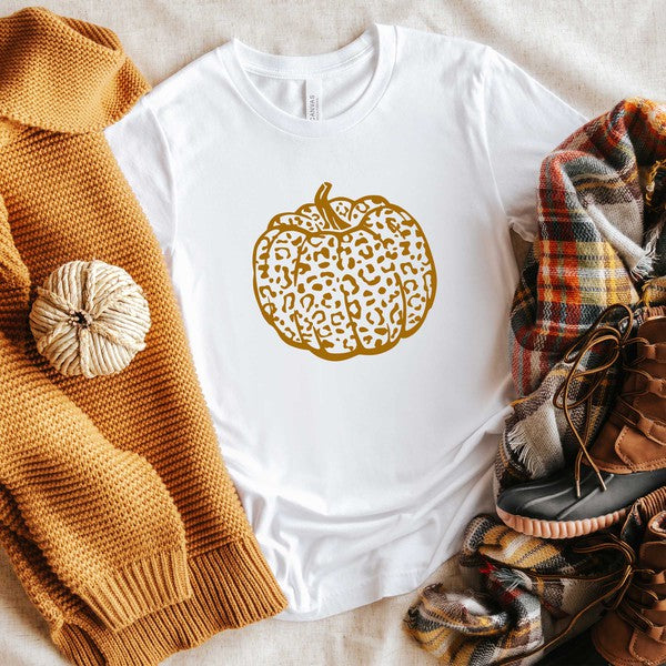 Brown Leopard Pumpkin Short Sleeve Graphic Tee