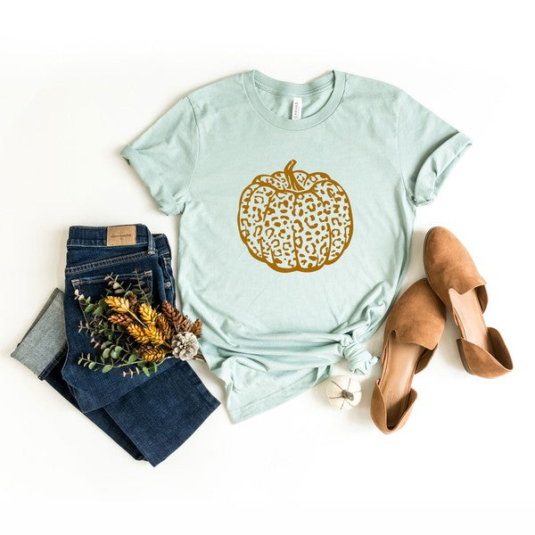 Brown Leopard Pumpkin Short Sleeve Graphic Tee