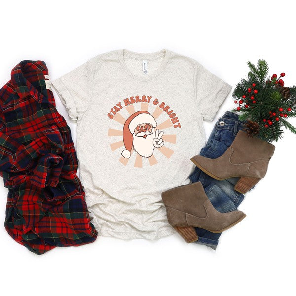 Stay Merry And Bright Santa Short Sleeve Tee