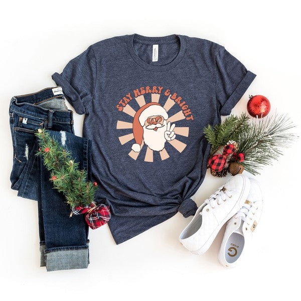 Stay Merry And Bright Santa Short Sleeve Tee