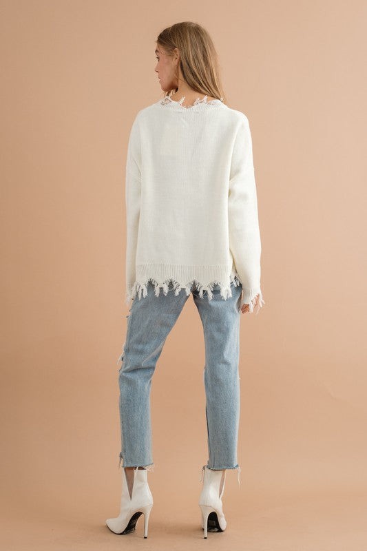 Cute Frayed Edge Sequin Tiger Sweater