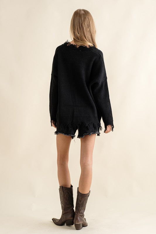 Cute Frayed Edge Sequin Tiger Sweater
