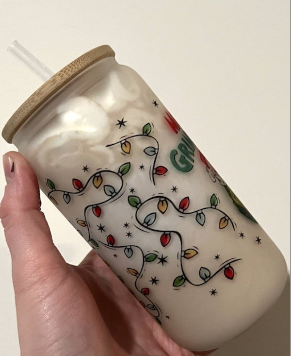 Merry Grinchmas Glass Can Cup