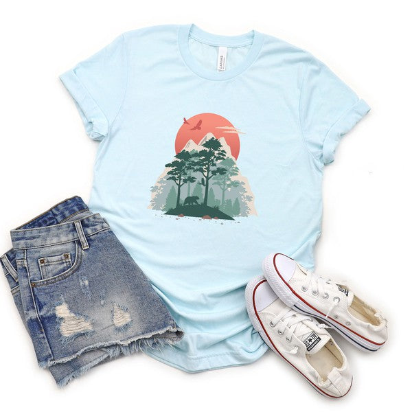 Bear In Forest Short Sleeve Graphic Tee