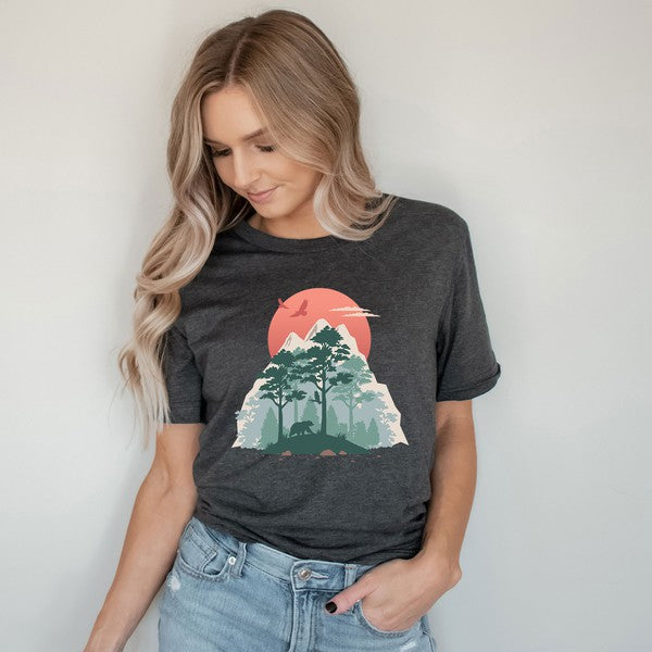 Bear In Forest Short Sleeve Graphic Tee