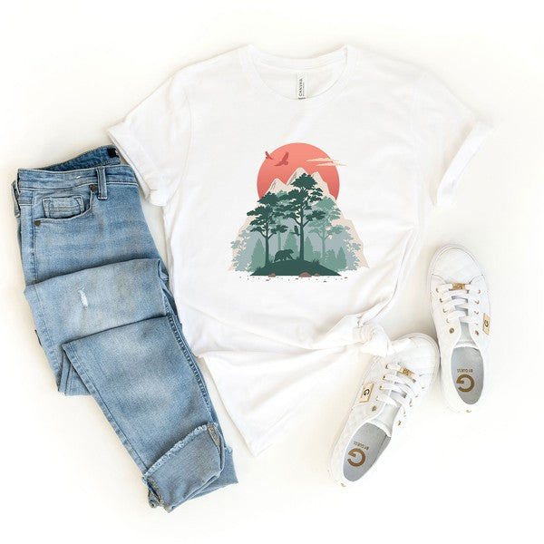 Bear In Forest Short Sleeve Graphic Tee