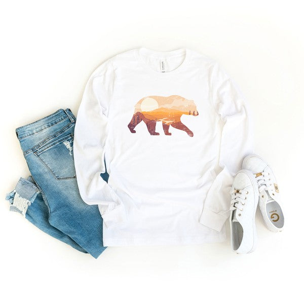 Bear Sunset Valley Long Sleeve Graphic Tee