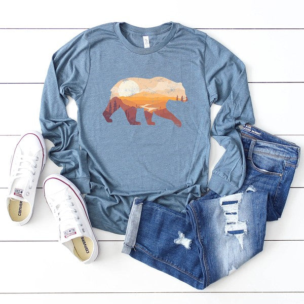 Bear Sunset Valley Long Sleeve Graphic Tee