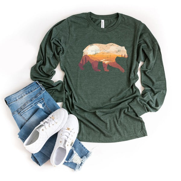 Bear Sunset Valley Long Sleeve Graphic Tee