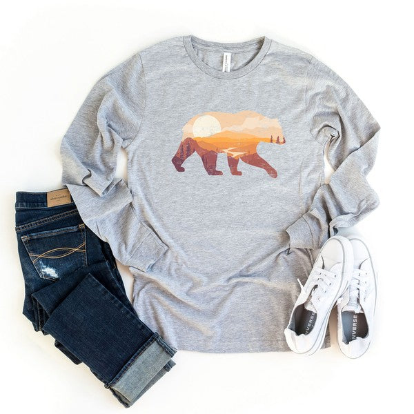 Bear Sunset Valley Long Sleeve Graphic Tee