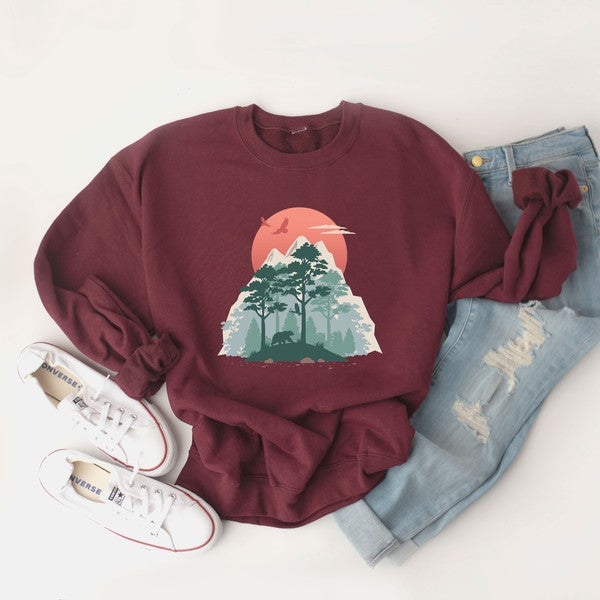 Bear In Forest Graphic Sweatshirt