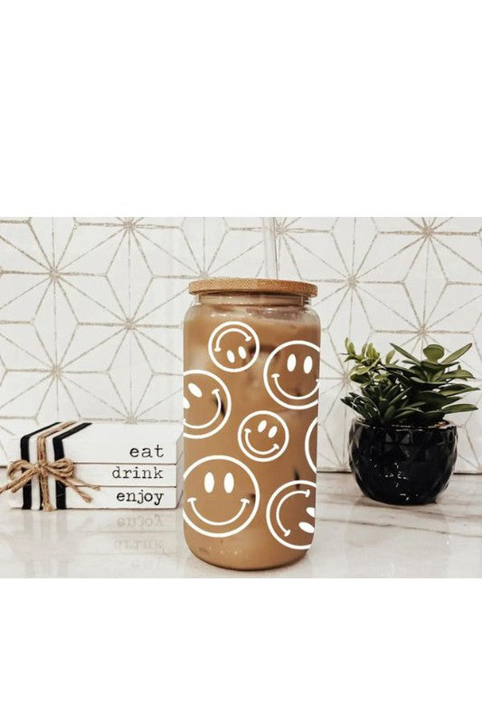 Smiley Face Glass Can