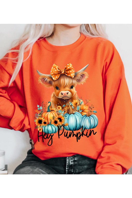 Thanksgiving Unisex Fleece Sweatshirt | Hey Pumpkin | Highland Cow