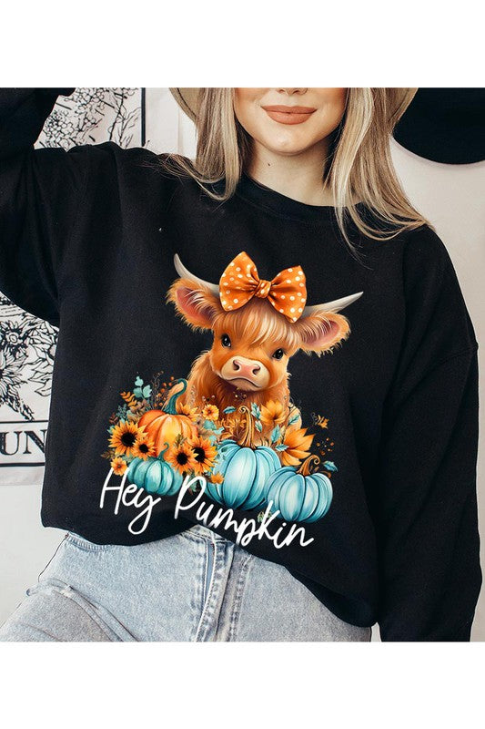 Thanksgiving Unisex Fleece Sweatshirt | Hey Pumpkin | Highland Cow
