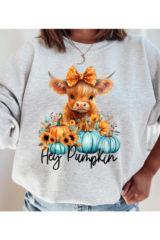 Thanksgiving Unisex Fleece Sweatshirt | Hey Pumpkin | Highland Cow