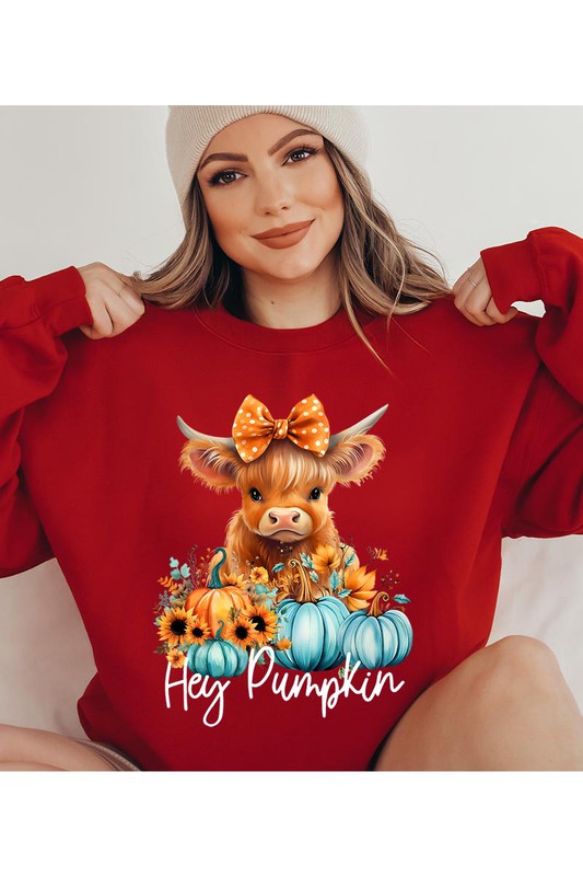 Thanksgiving Unisex Fleece Sweatshirt | Hey Pumpkin | Highland Cow
