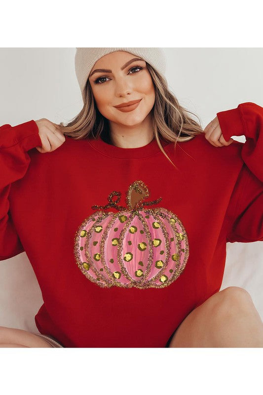 Leopard Pumpkin Thanksgiving Unisex Fleece Sweatshirt